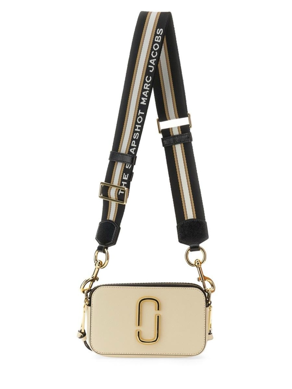 Marc Jacobs Cream Leather The Snapshot Camera Crossbody with Black Logo Strap